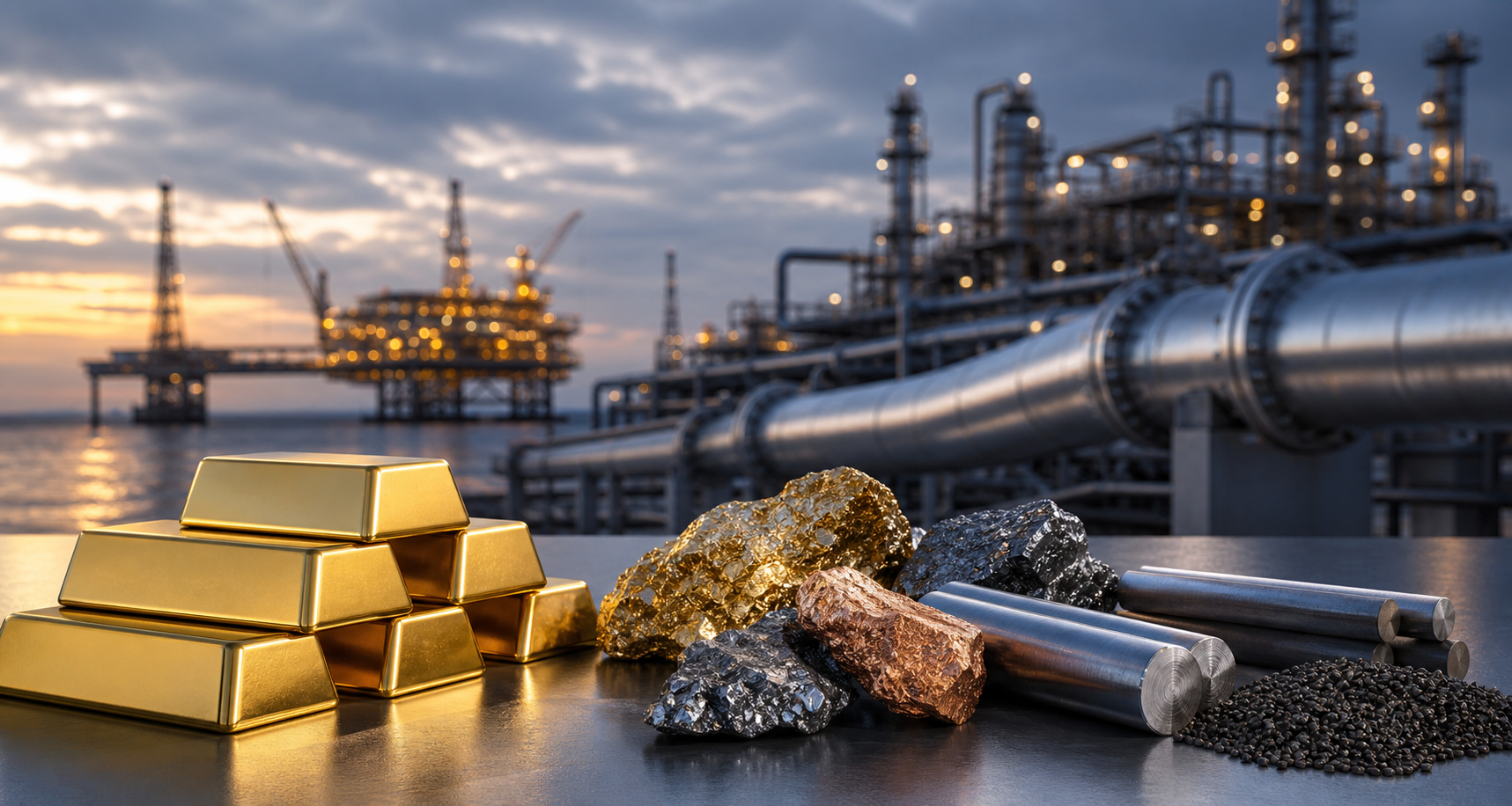 Oil and gas infrastructure, gold bars, and high value commodities